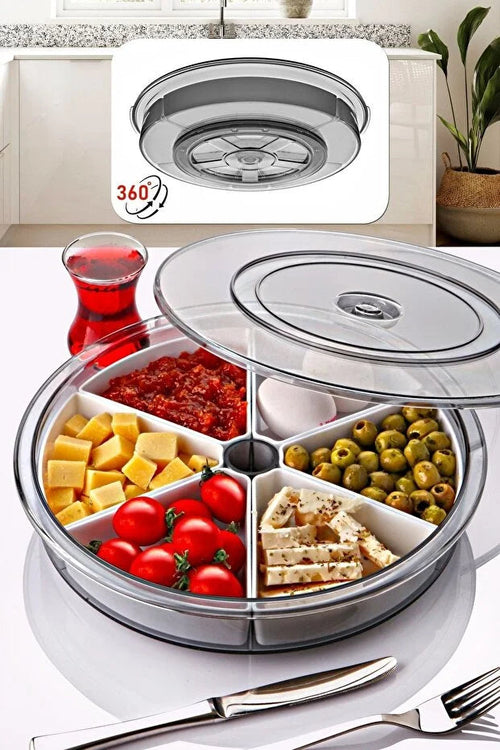 Grand ensemble de petit-déjeuner rotatif à 360° à 6 compartiments avec bols ronds détachables