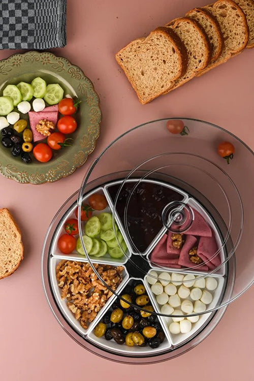 Grand ensemble de petit-déjeuner rotatif à 360° à 6 compartiments avec bols ronds détachables