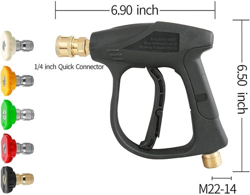 Pistolet de lavage haute pression 1/4" 4000 PSI pour nettoyeur de voiture, pulvérisateur de mousse, lance courte