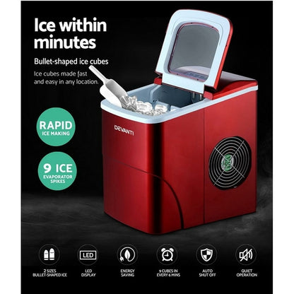 DEVANTi Machine à glaçons portable 2L, pour la maison, le bar, le plan de travail, facile à utiliser