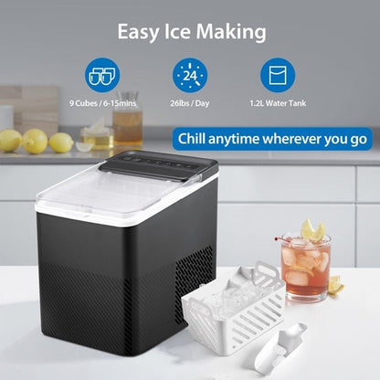 Countertop Ice Maker, Rich Black, 9 Bullet Cubes, 2 Ice Sizes, 26