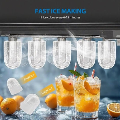 Countertop Ice Maker, Rich Black, 9 Bullet Cubes, 2 Ice Sizes, 26